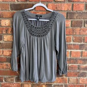 Alfani womens beaded 3/4 sleeve balloon sleeve and hem top gray M
